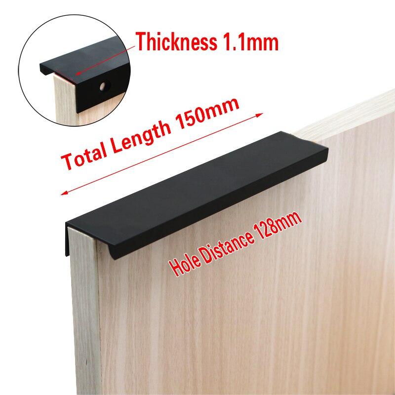 Gold Black Hidden Cabinet Pulls - Aluminum Alloy Kitchen Cupboard Handles