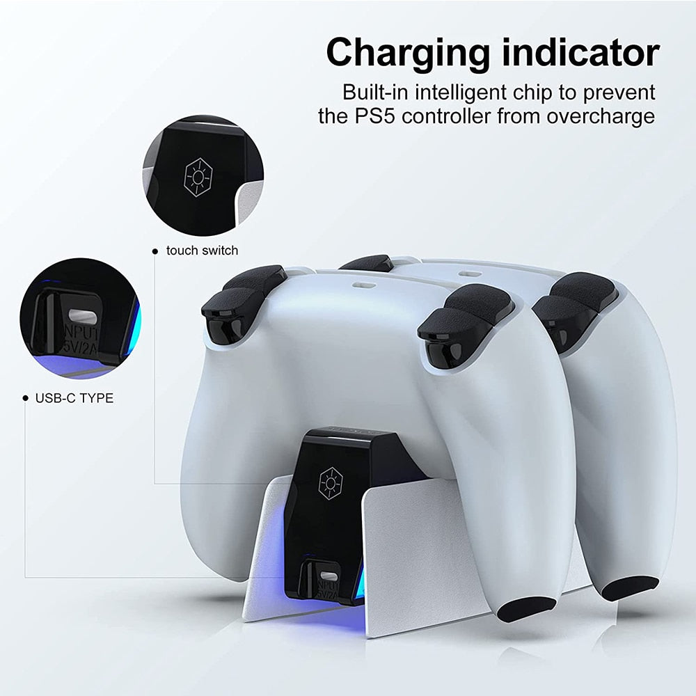 PS5 Type-C DualSense Charging Station Dual Charging Dock Charger Stand for PlayStation 5 DualSense Wireless Game Controller