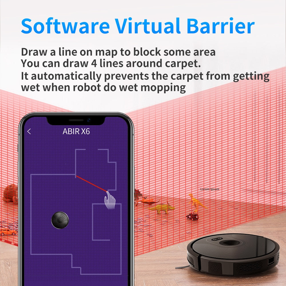 ABIR X6 Robot Vacuum Cleaner, Visual Navigation, APP Virtual Barrier, Smart Home Mop