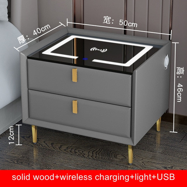 Smart Bedside Table with Wireless USB Charging