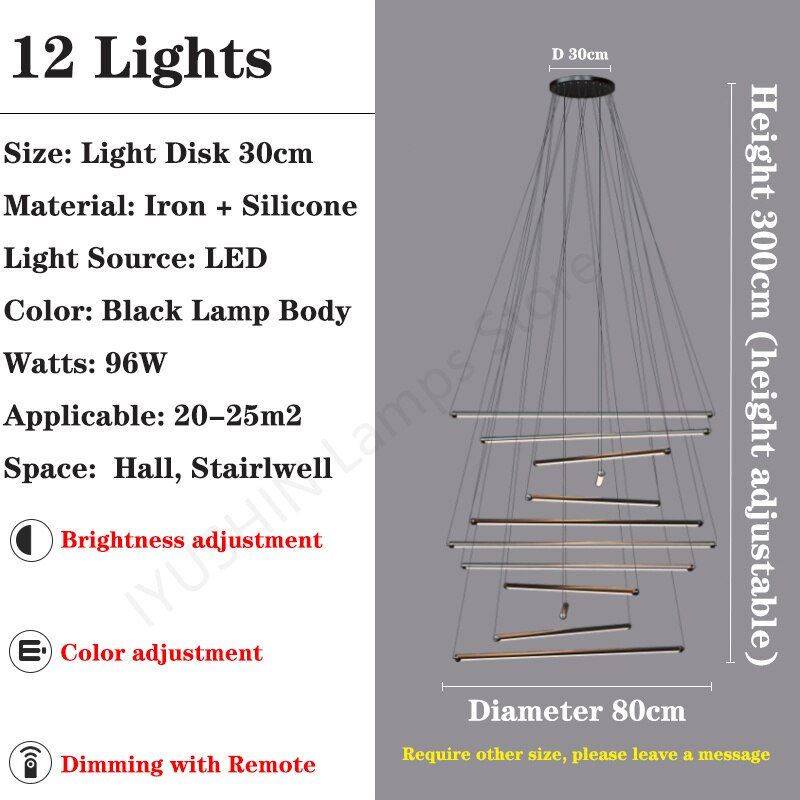 Black staircase LED chandelier Modern Design