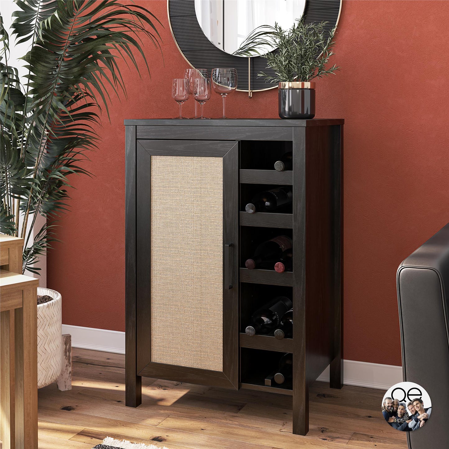 Bar Cabinet - Natural with Faux Rattan