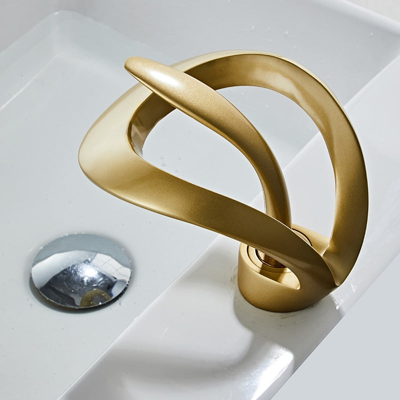 Golden/White Bathroom Basin Faucet