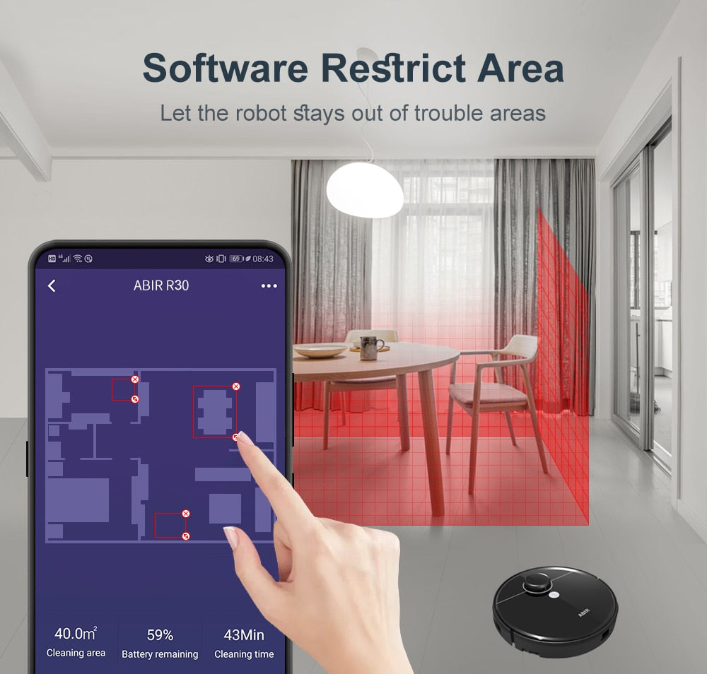 ABIR R30 Robot Vacuum Cleaner, Auto-Empty Station, Multi-Floor Mapping, Smart Home Wet Dry Appliance