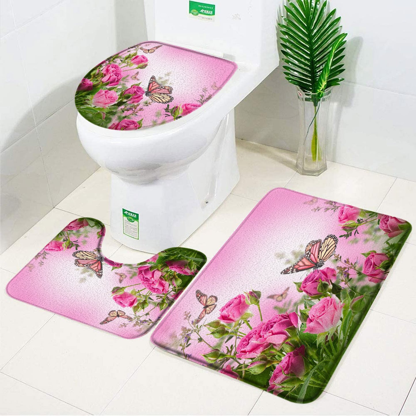 Rose Flower Bath Mat Set