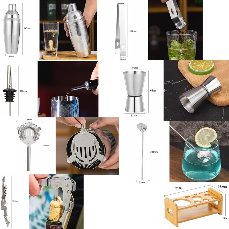 Cocktail Shaker With Wood Stand - Bartender Bar Tools