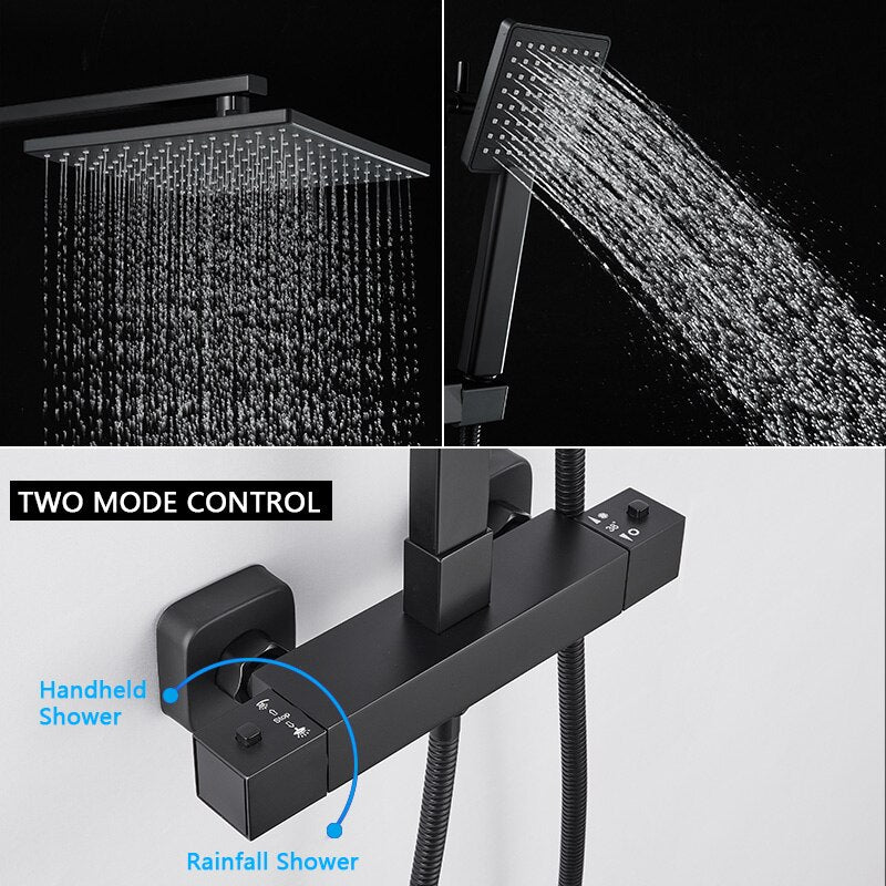 ROVATE Matte Black Thermostatic Shower System
