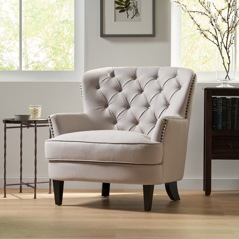 Tufted Fabric Club Chair Color, Natural