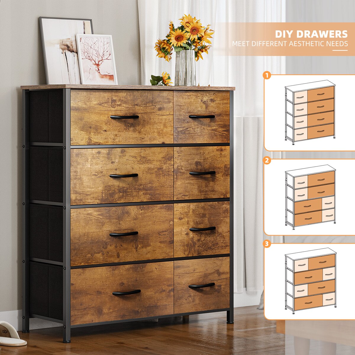 EnHomee 8 Drawer Dresser for Bedroom Fabric Dressers & Chest