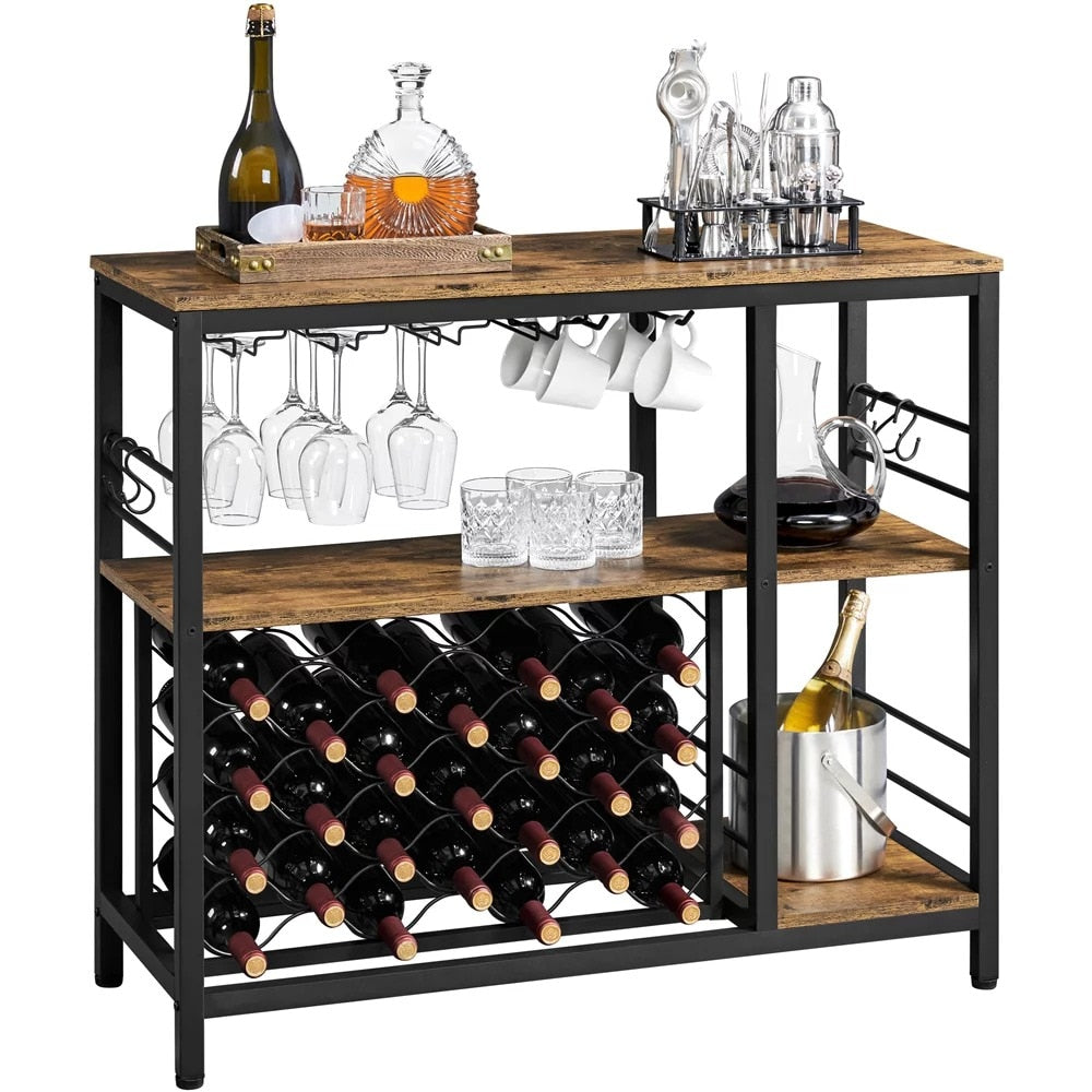 3-Tier Wine Rack Freestanding with Glass Holder 12 Bottles Home Bar