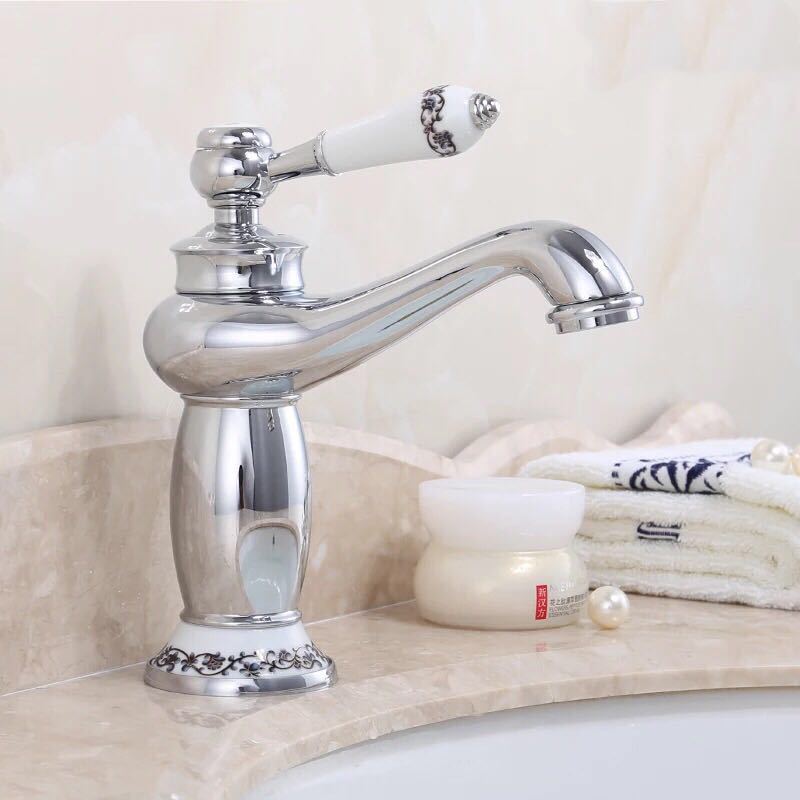 European Hot and Cold Water Faucet Copper Bathroom Taps
