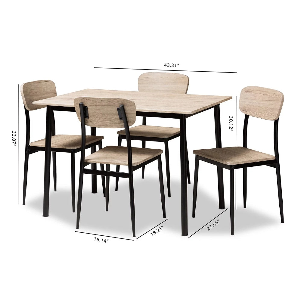 5 Piece Dining Table Set, Metal and Wood