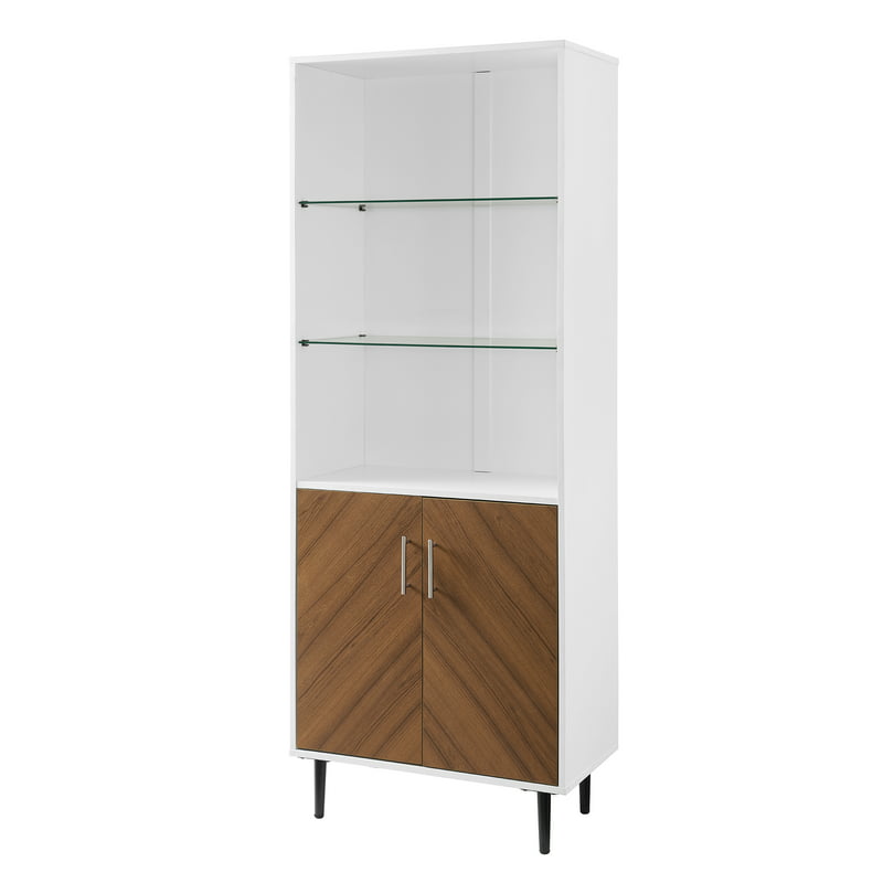 Bookmatch Dining Storage Cabinet with Hutch, White