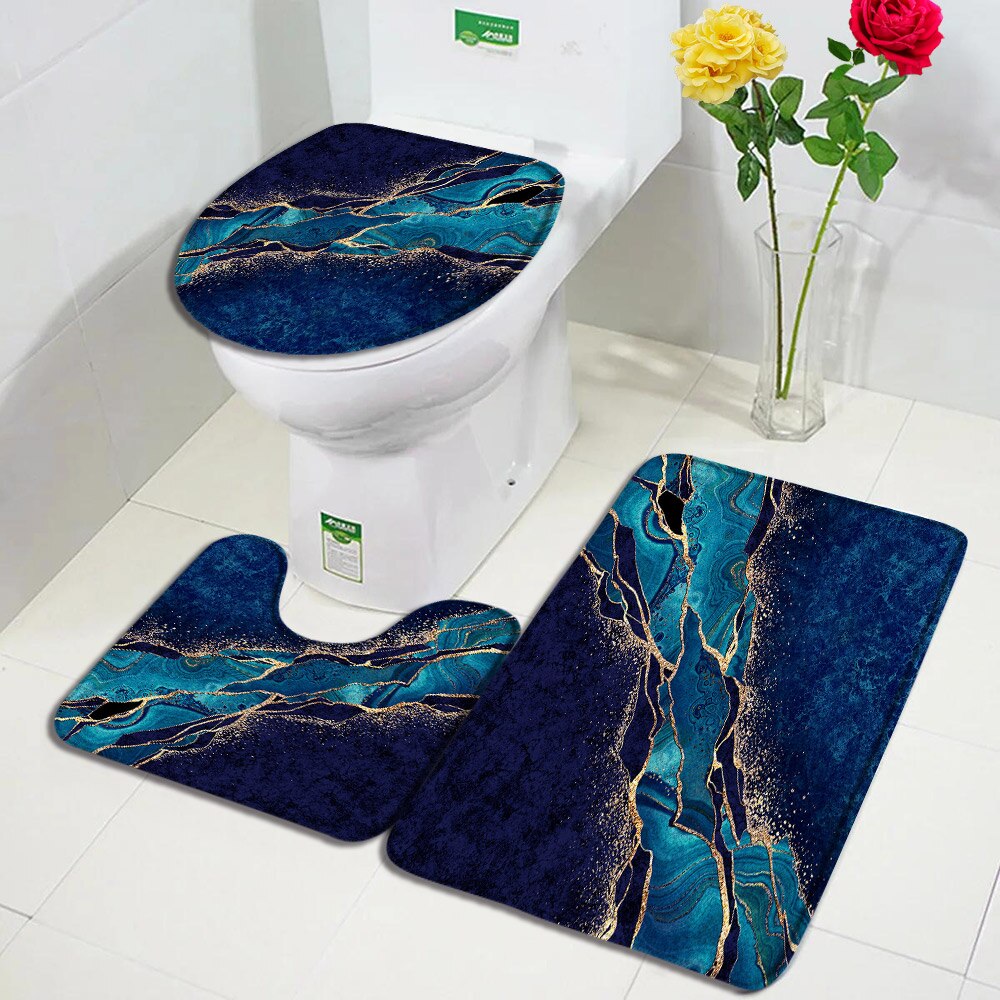 Abstract Blue Marble Bath Mats