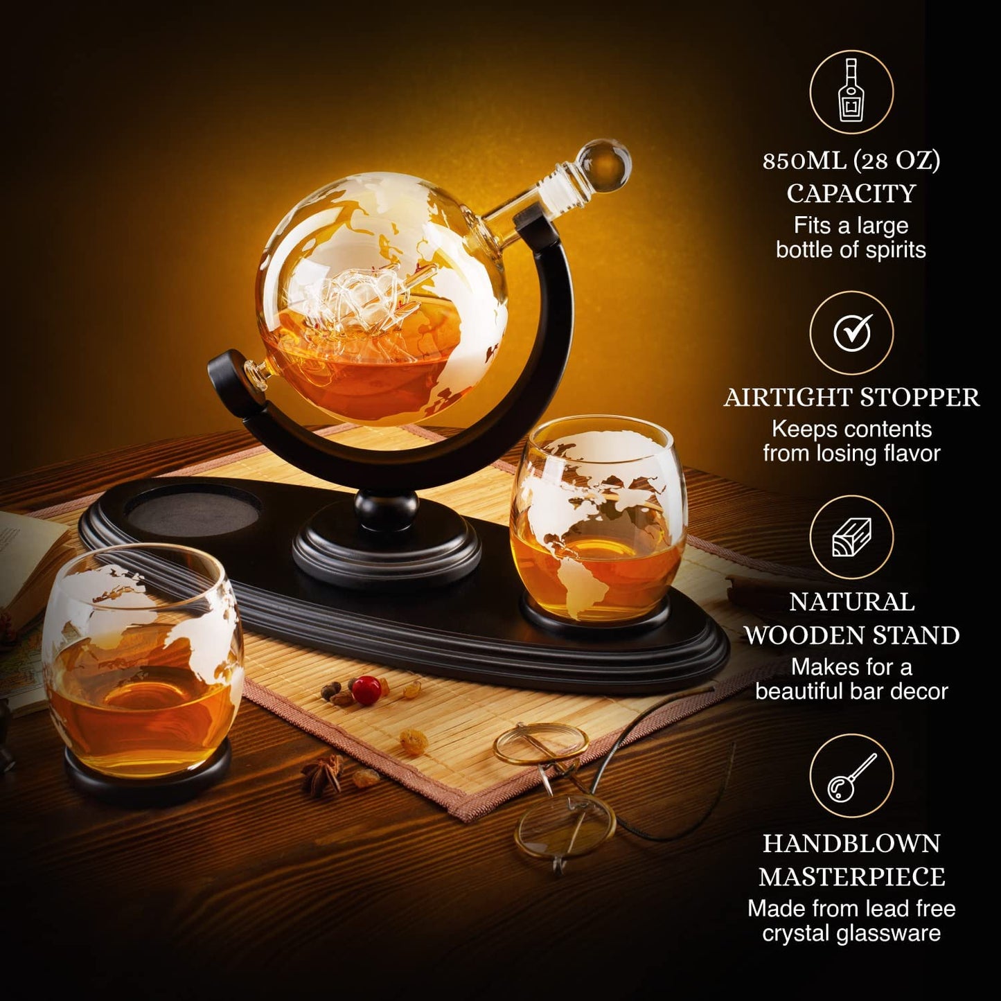 Globe Whiskey Decanter Gift Set