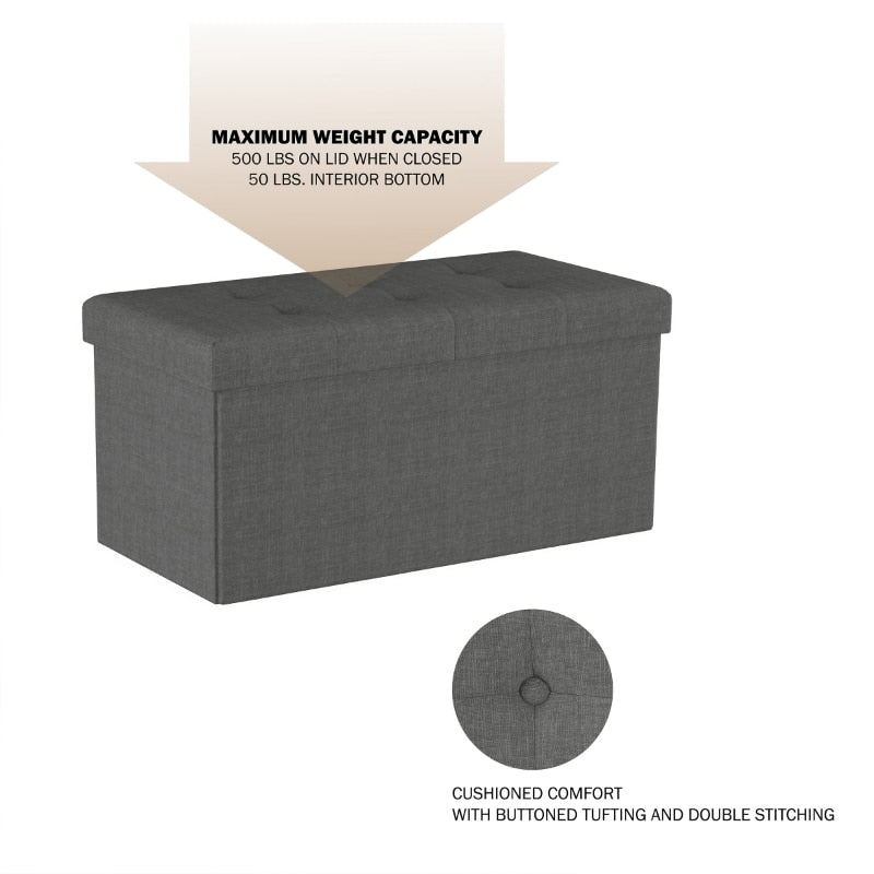 Large Folding Storage Bench Ottoman - Tufted Cube Organizer by Lavish Home