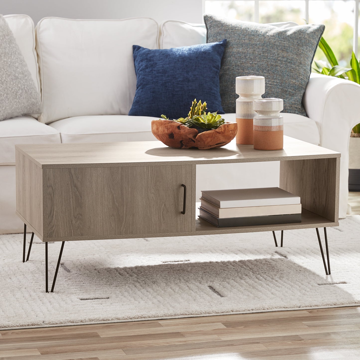 Modern Hairpin Rectangle Coffee Table, Particleboard, Iron