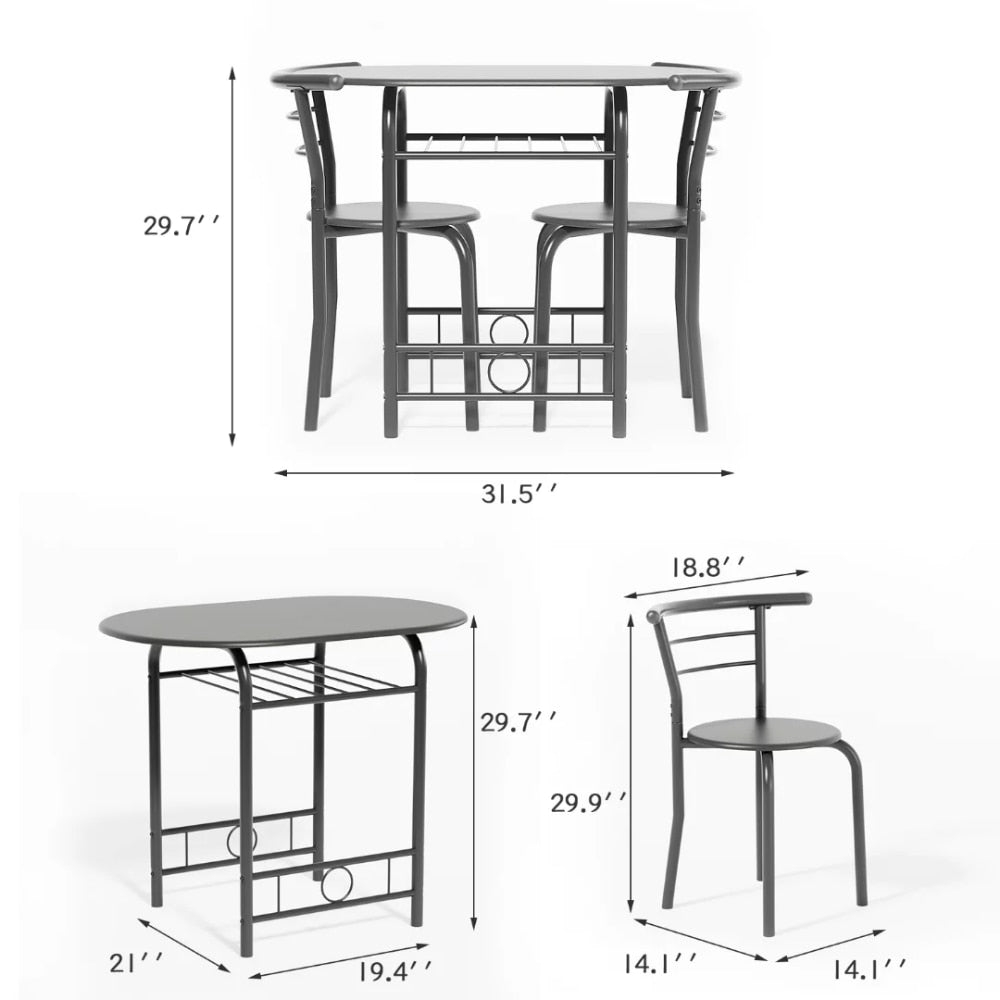 3 Pieces Dining Set for 2 - Small Kitchen Breakfast Table Set
