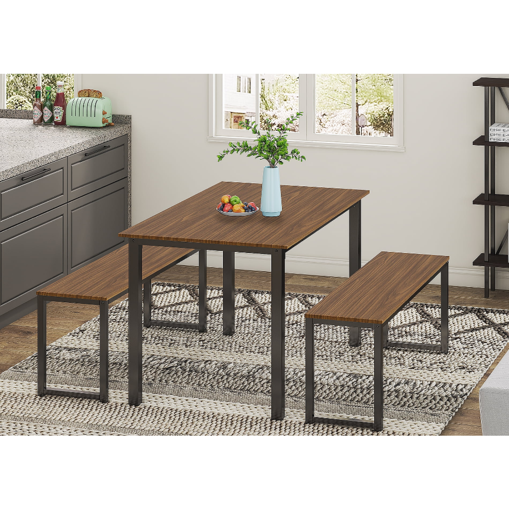 Homury 3 Piece Dining Table Set - Breakfast Nook with Two Benches