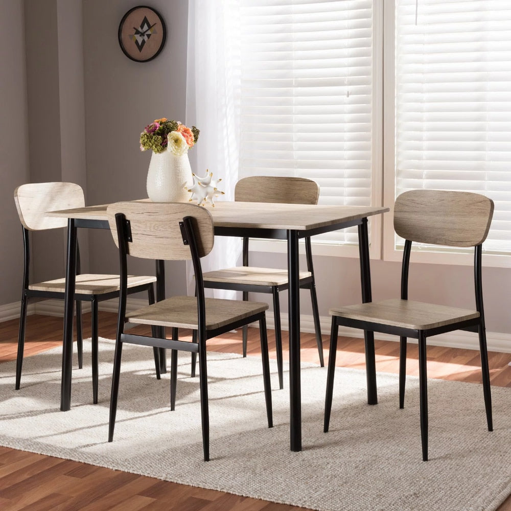 5 Piece Dining Table Set, Metal and Wood