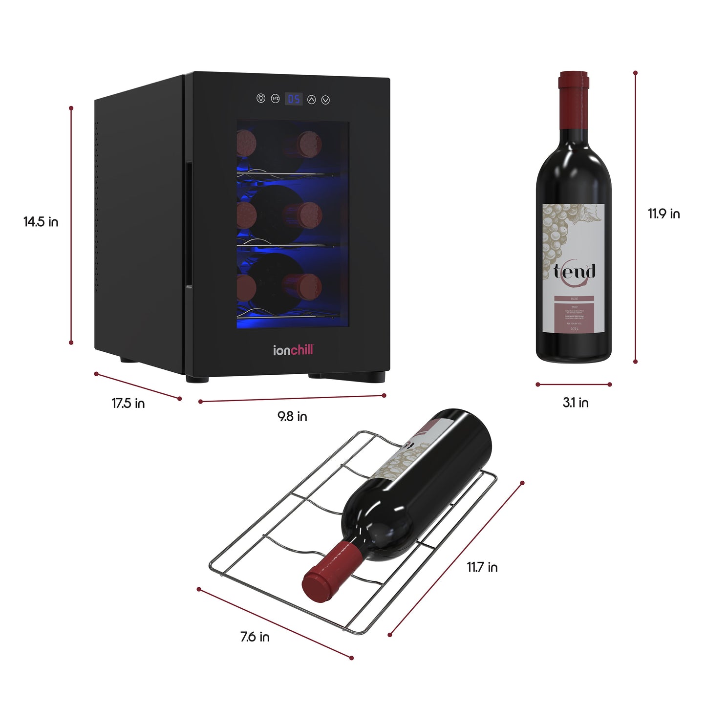 6-Bottle Wine Cooler, Mini Fridge with Wine Rack and Temperature Control