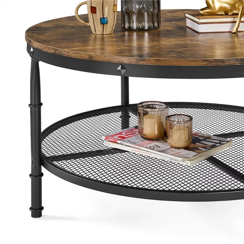 Modern Round Metal Coffee Table with Storage Shelf