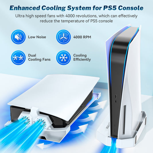 PS5 Console Horizontal & Vertical Cooling Stand PS5 Dual Cooling Fans
