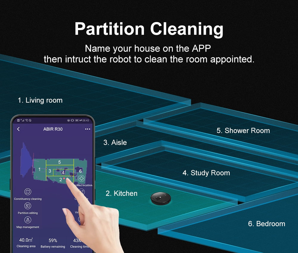 ABIR R30 Robot Vacuum Cleaner, Auto-Empty Station, Multi-Floor Mapping, Smart Home Wet Dry Appliance