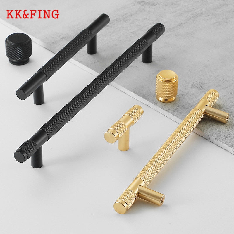 Modern Aluminum Alloy Black Gold Kitchen Cabinet Handles and Knobs