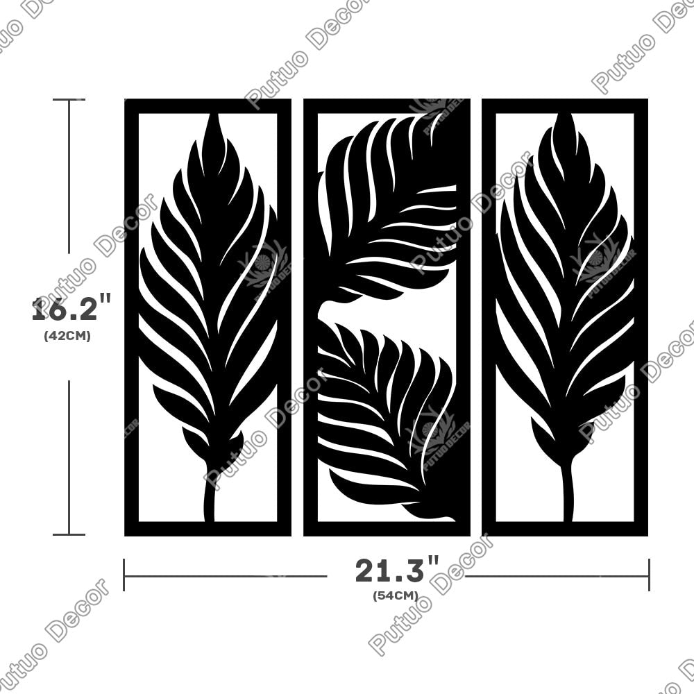 Line Art - Wooden Tropical Leaves 3Pcs
