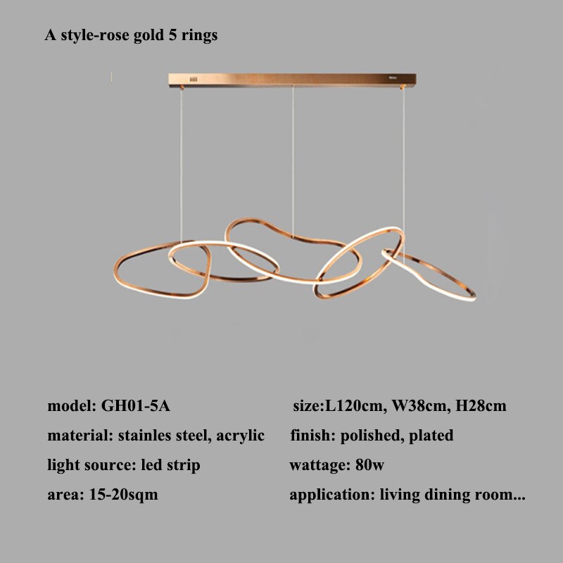 Modern Rose Gold Irregular Rings Led Chandeliers