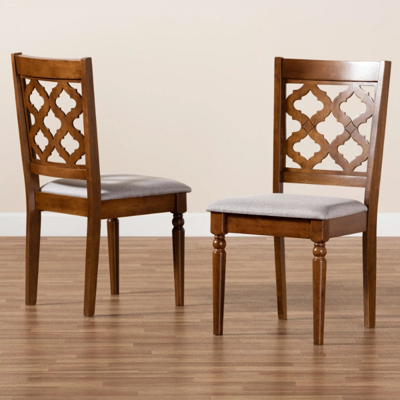Grey Fabric Upholstered and Walnut Brown Finished Wood 2-Piece Dining Chair Set