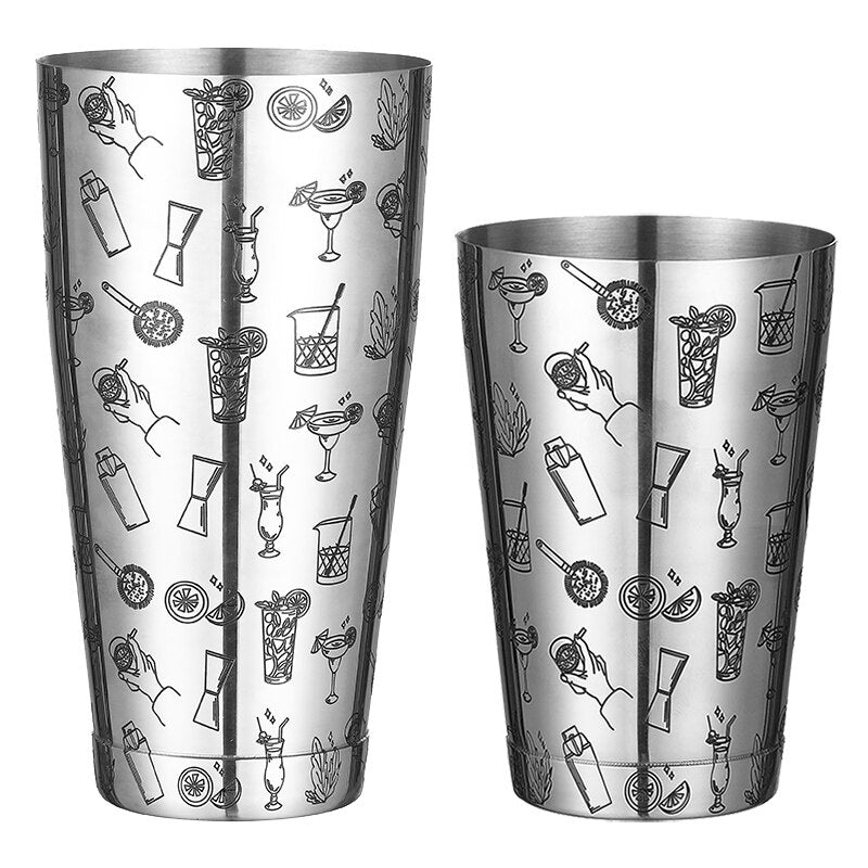 Boston Cocktail Shaker With Etching Pattern - 2 Pieces