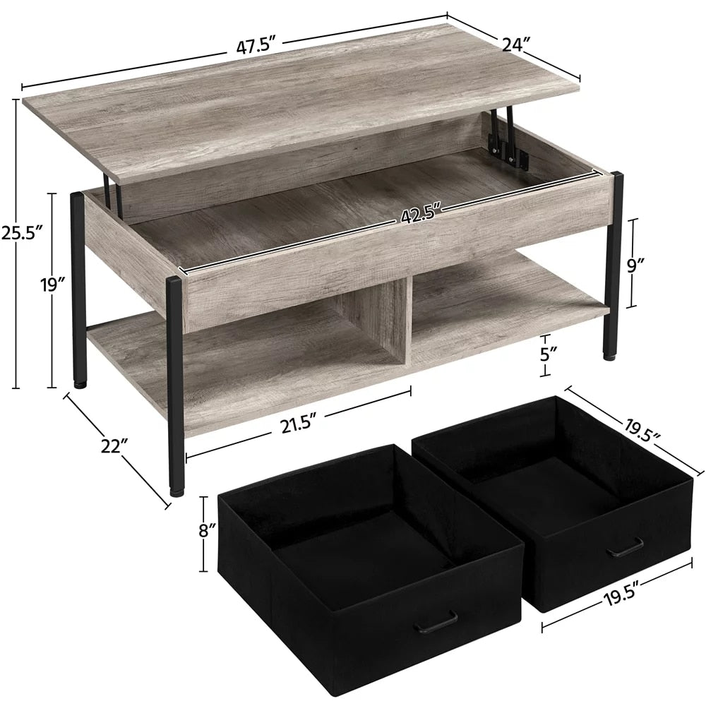 Lift Top Wood Coffee Table with Storage Baskets