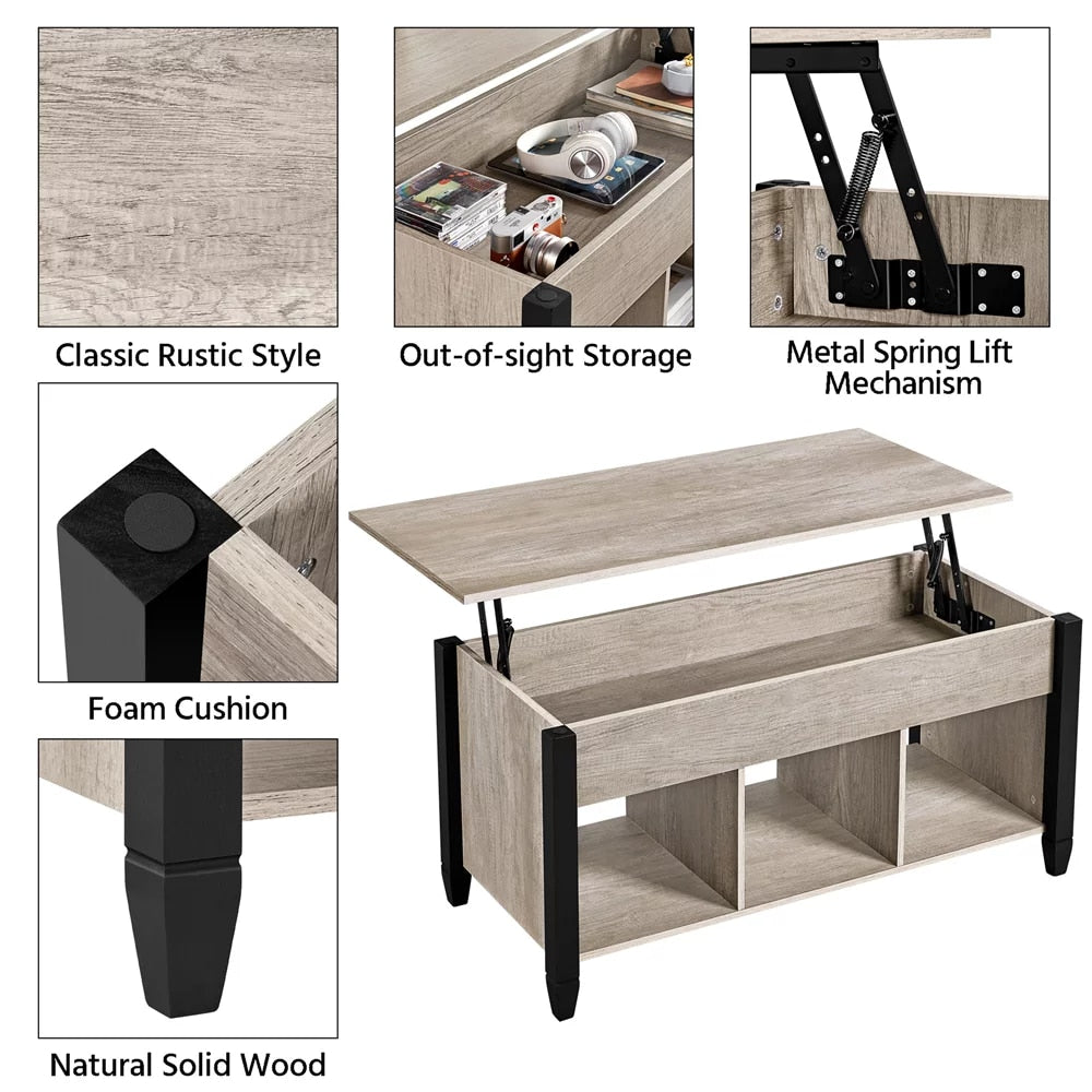 Lift Top Coffee Table with 3 Storage Compartments - 41"