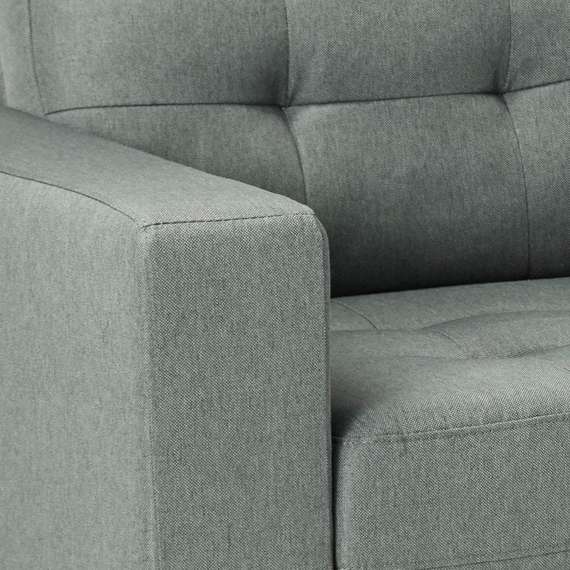 Tufted Sectional Sofa in Gray Linen Upholstery
