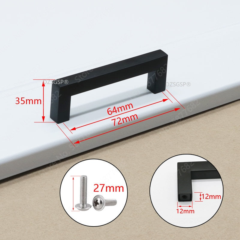 Black Cabinet Handle - Square Furniture Hardware