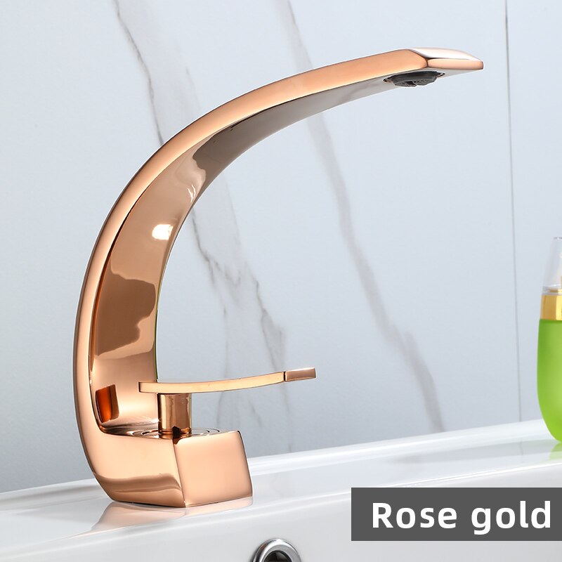 Chrome and Multicolored Brass Bathroom Faucet Basin Sink Faucet Single Handle Cold and Hot Mixer Taps Beautiful Curve Design
