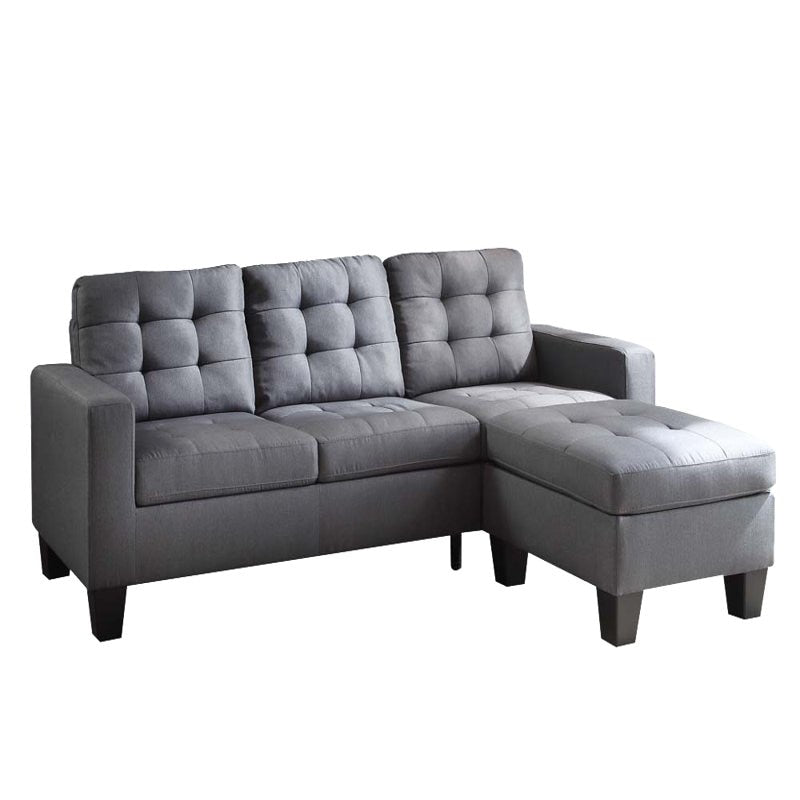 Tufted Sectional Sofa in Gray Linen Upholstery