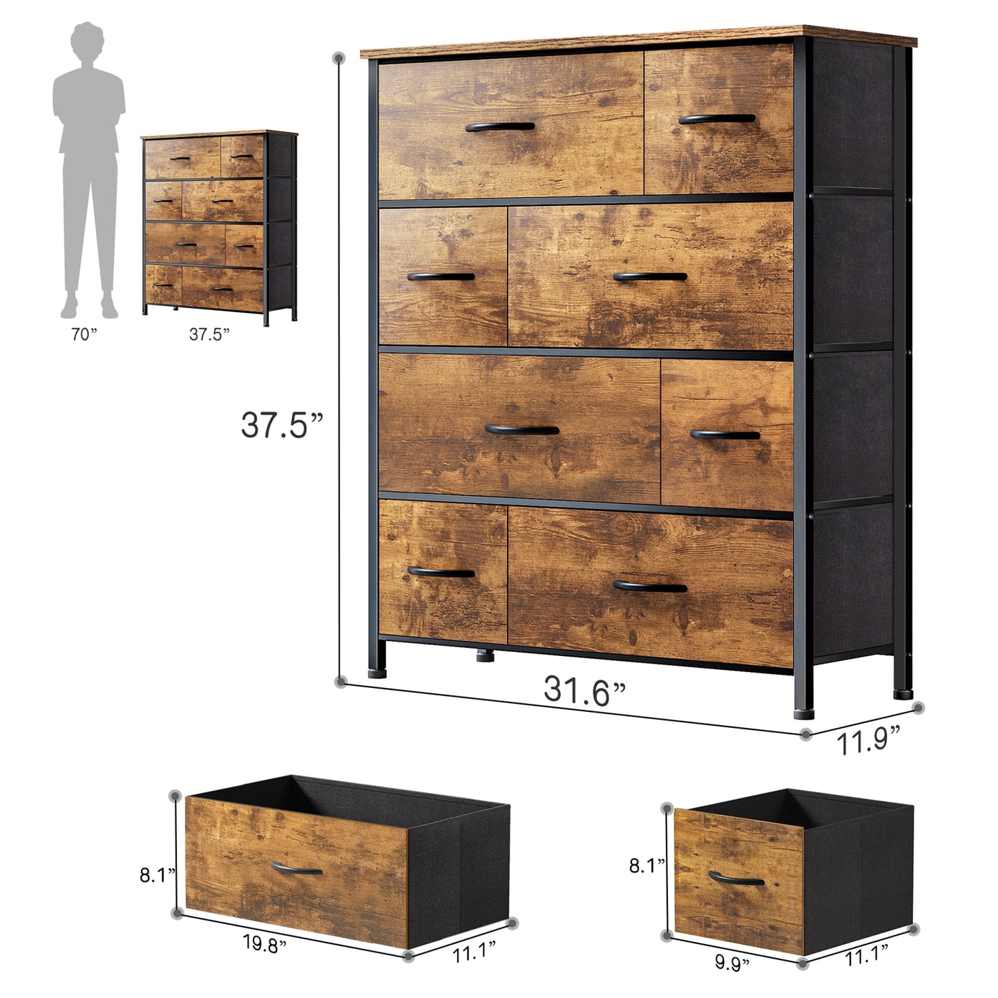 EnHomee 8 Drawer Dresser for Bedroom Fabric Dressers & Chest