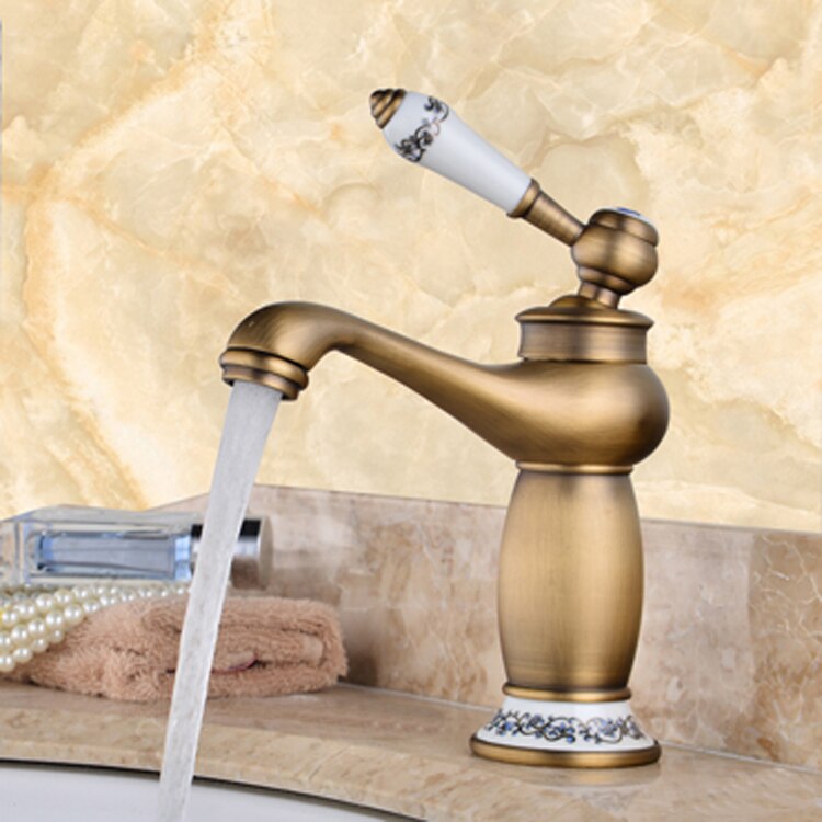 European Hot and Cold Water Faucet Copper Bathroom Taps