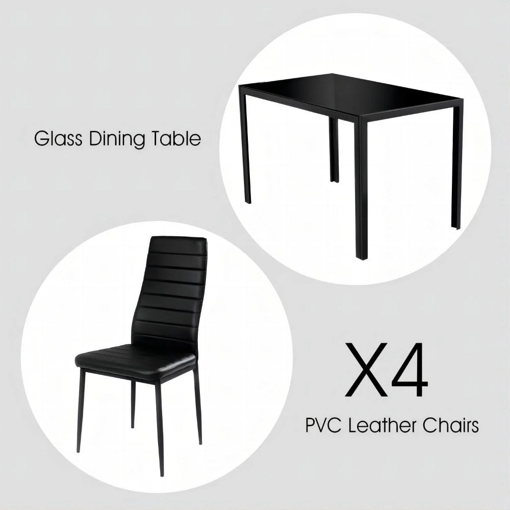 5 Pieces Dining Room Set - Tempered Glass