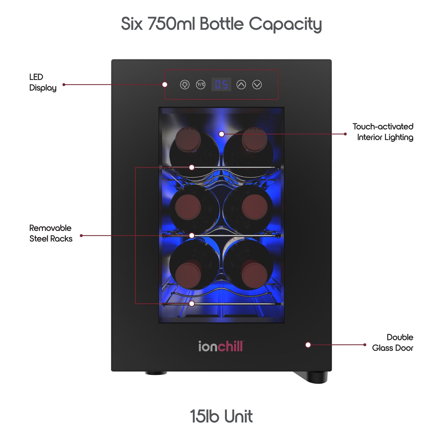 6-Bottle Wine Cooler, Mini Fridge with Wine Rack and Temperature Control