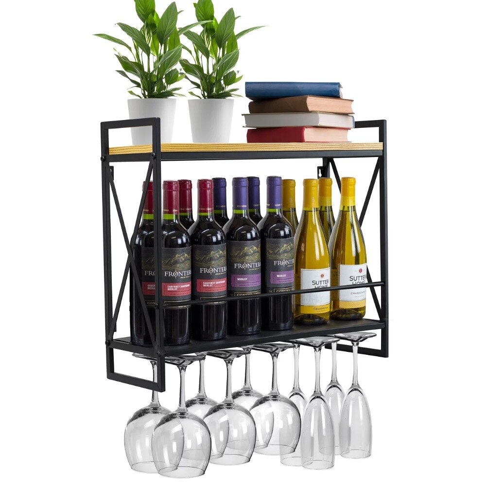 Wine Racks Wall Mounted with 5 Stem Glass Holder