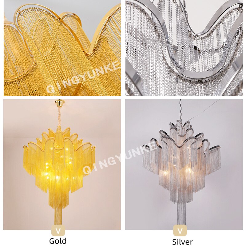 Aluminum Chain Chandelier Fringed Pendant Lamp - Luxury