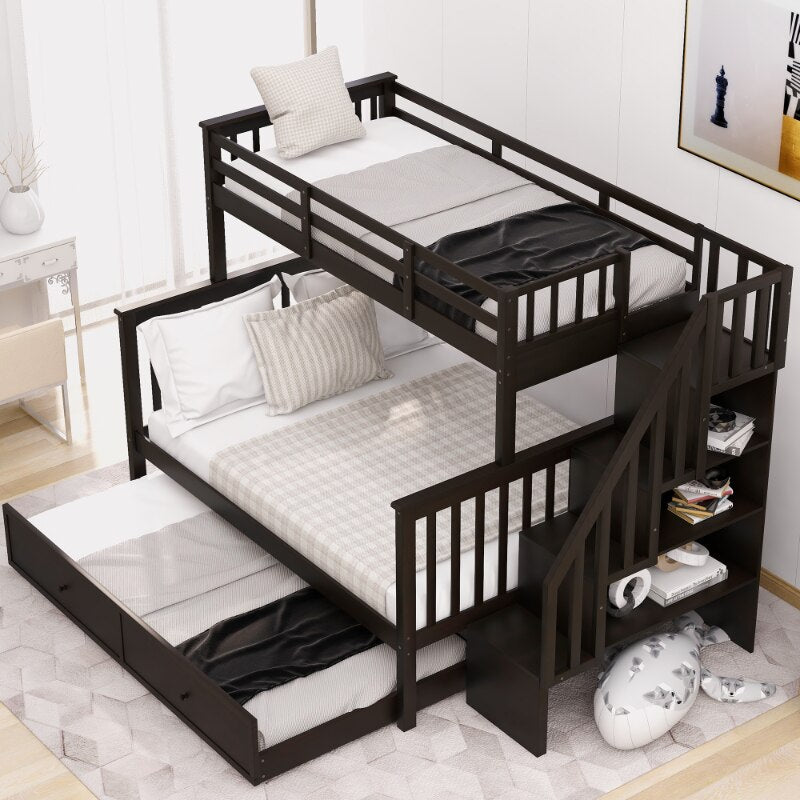 Irway Twin-Over-Full Bunk Bed with Twin Size Trundle\Storage