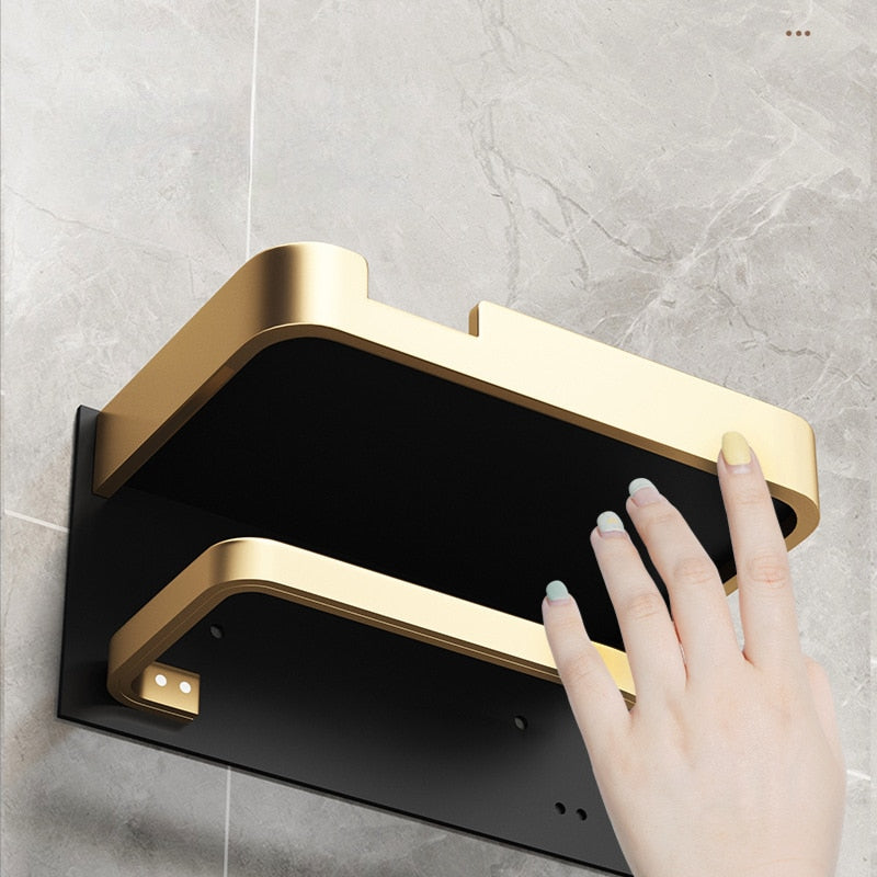 Black and Gold Bathroom Toilet Roll and Phone Holder
