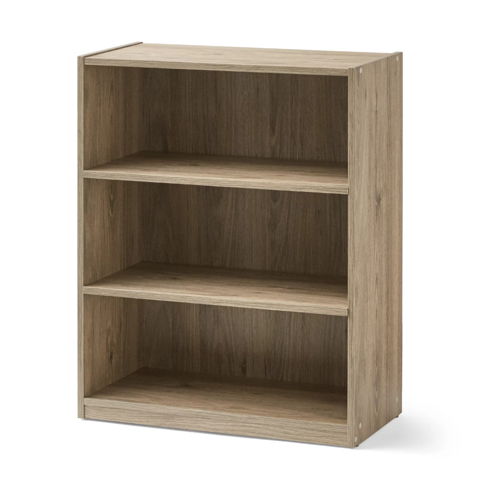 3-Shelf Bookcase with Adjustable Shelves, Rustic Oak