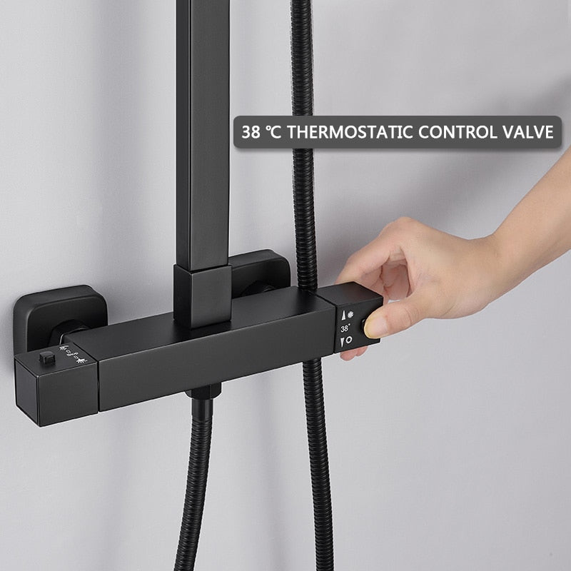ROVATE Matte Black Thermostatic Shower System