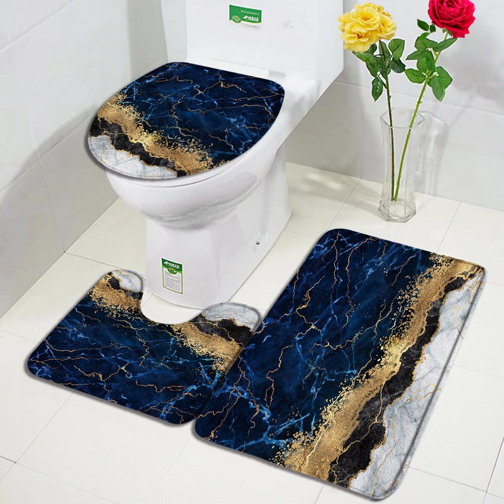 Abstract Blue Marble Bath Mats